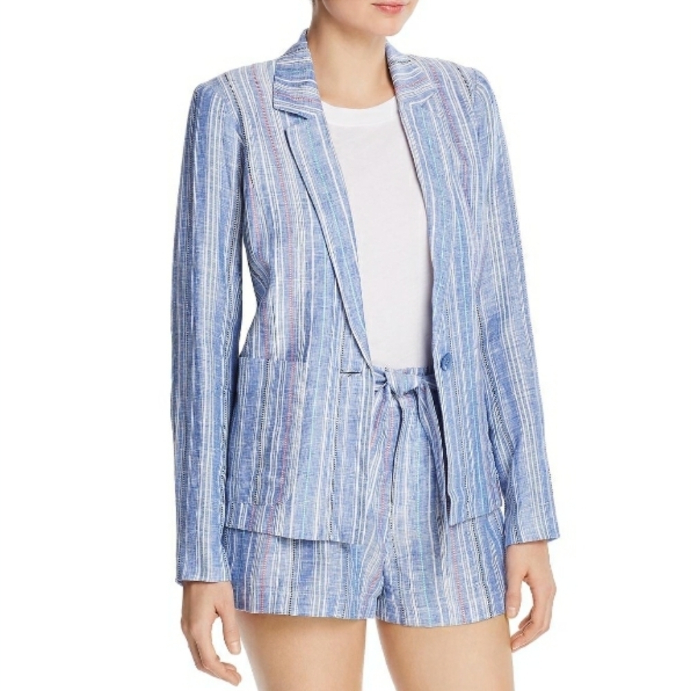 Parker Linen Stripe Jacket Blazer Blue Large